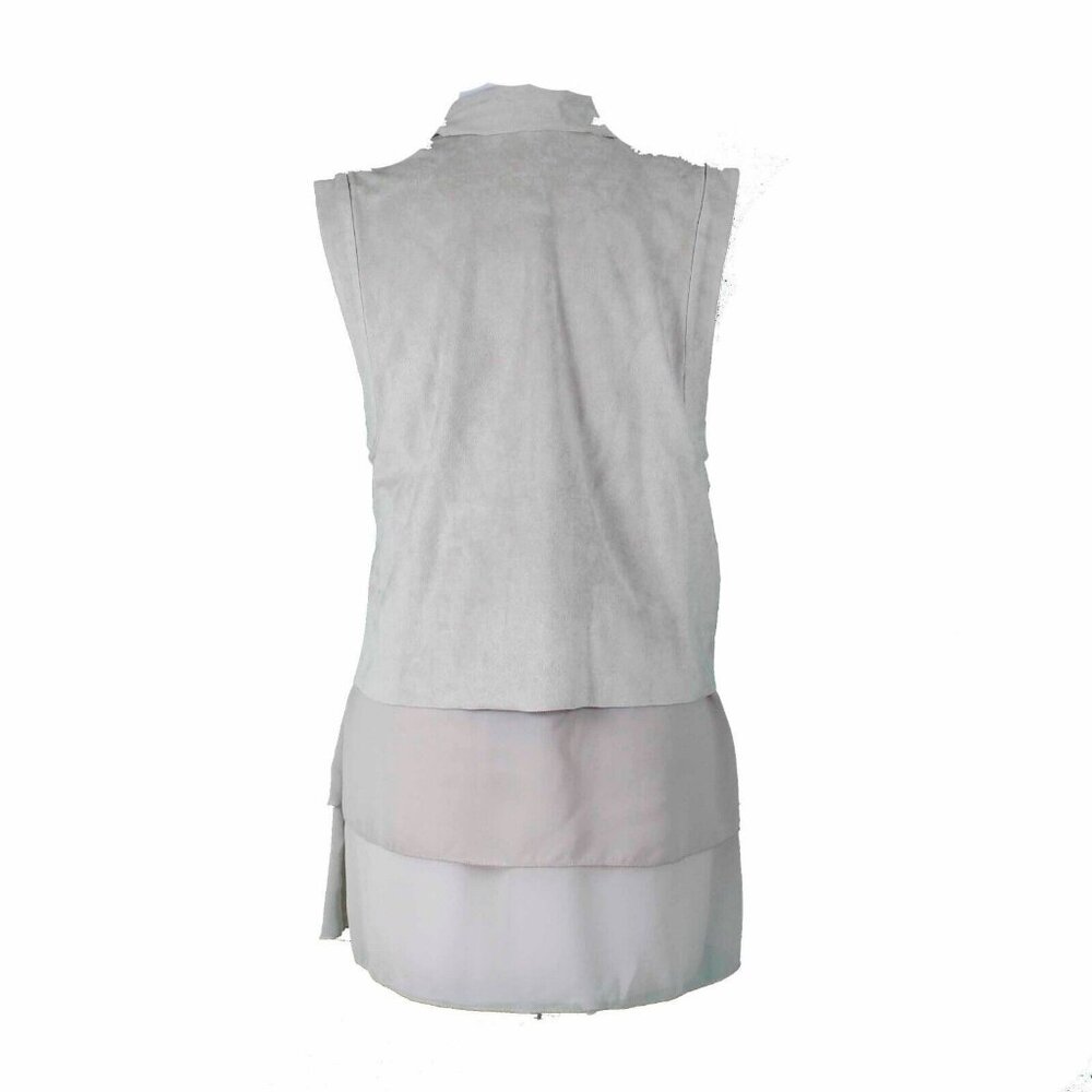 INC $170 Sz M Vakko tan Polyester Blend Vegan Suede Chiffon Tiered Vest - Picture 2 of 8